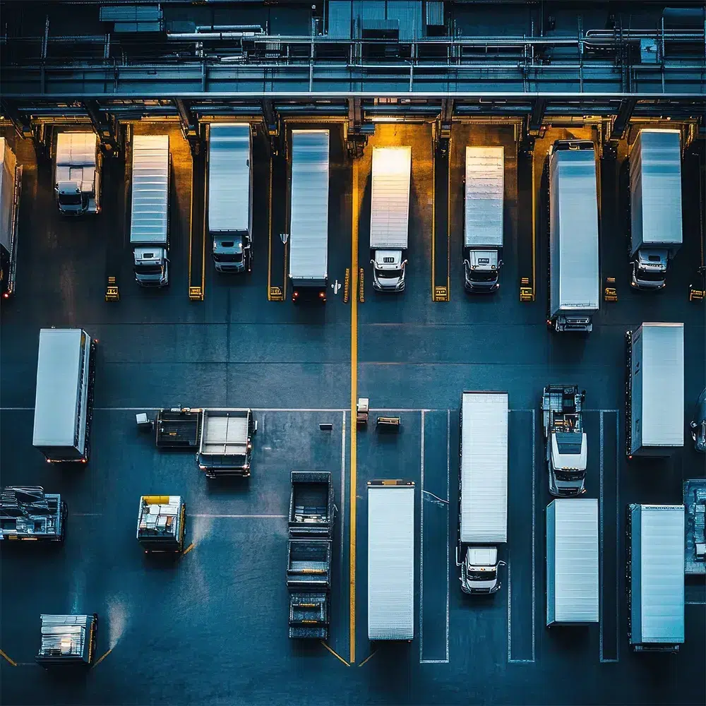 Camiones de transporte vistos desde arriba